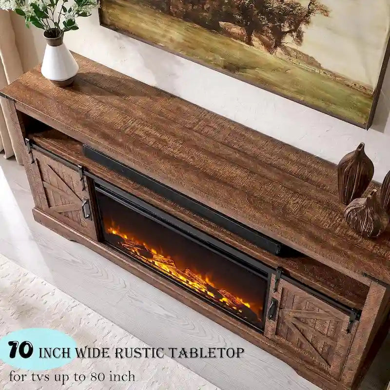 Farmhouse Fireplace TV Stand for 80  TV, Rustic Entertainment Center