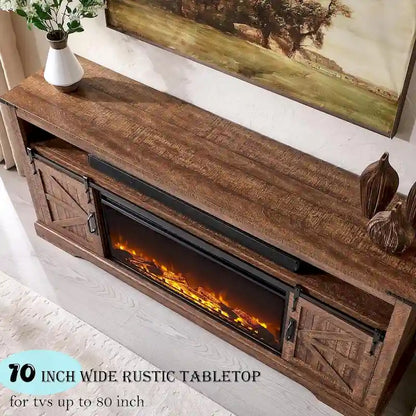 Farmhouse Fireplace TV Stand for 80  TV, Rustic Entertainment Center