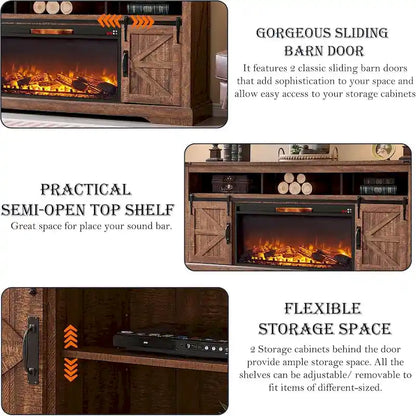 Farmhouse Fireplace TV Stand for 80  TV, Rustic Entertainment Center