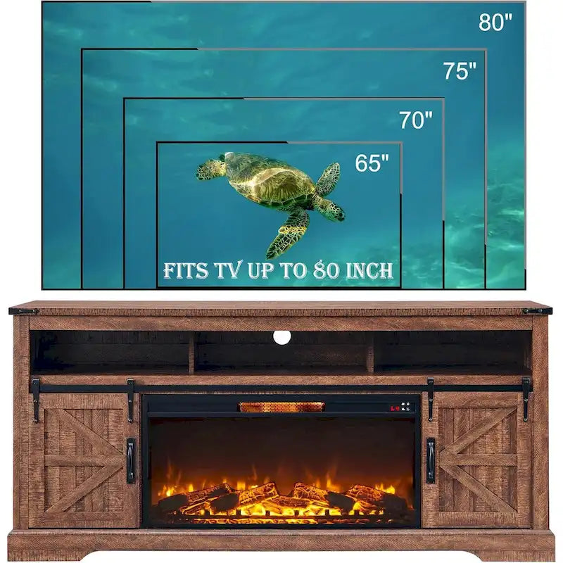 Farmhouse Fireplace TV Stand for 80  TV, Rustic Entertainment Center