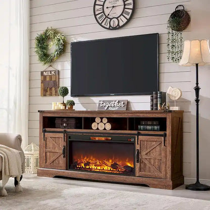 Farmhouse Fireplace TV Stand for 80  TV, Rustic Entertainment Center