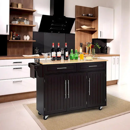 Costway Kitchen Island Trolley Cart Wood Top Rolling Storage Cabinet