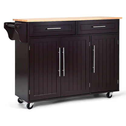 Costway Kitchen Island Trolley Cart Wood Top Rolling Storage Cabinet