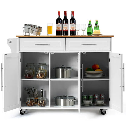 Costway Kitchen Island Trolley Cart Wood Top Rolling Storage Cabinet