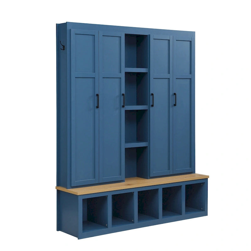 Farmhouse Hall Tree with Bench & 6 Hooks, 62.9 W Shoe Storage, Entryway Organizer for Mudroom, Living Room