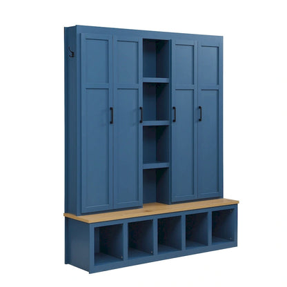 Farmhouse Hall Tree with Bench & 6 Hooks, 62.9 W Shoe Storage, Entryway Organizer for Mudroom, Living Room