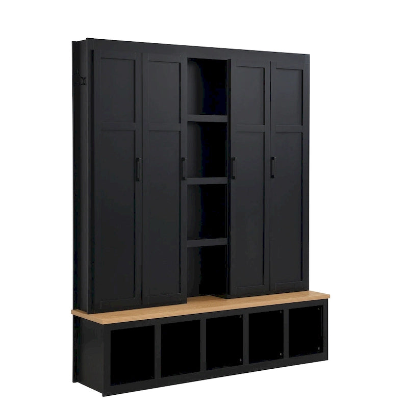 Farmhouse Hall Tree with Bench & 6 Hooks, 62.9 W Shoe Storage, Entryway Organizer for Mudroom, Living Room
