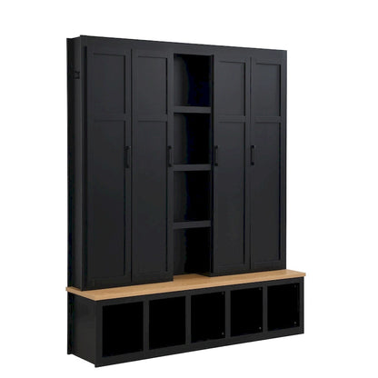 Farmhouse Hall Tree with Bench & 6 Hooks, 62.9 W Shoe Storage, Entryway Organizer for Mudroom, Living Room