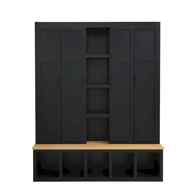 Farmhouse Hall Tree with Bench & 6 Hooks, 62.9 W Shoe Storage, Entryway Organizer for Mudroom, Living Room