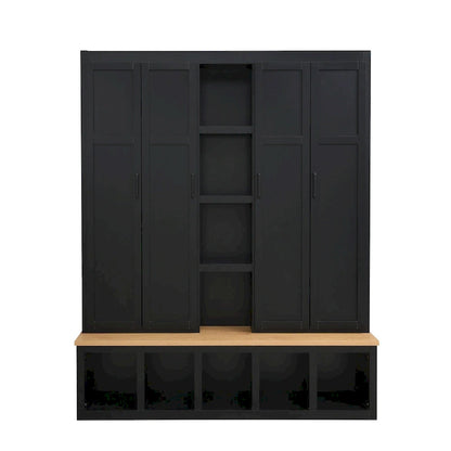 Farmhouse Hall Tree with Bench & 6 Hooks, 62.9 W Shoe Storage, Entryway Organizer for Mudroom, Living Room