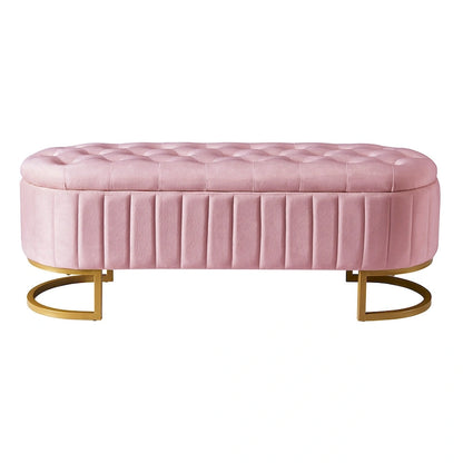 Roomfitters Elegant Velvet Storage Ottoman with Button-Tufted Design, Upholstered Bench with Metal Legs for Bedroom