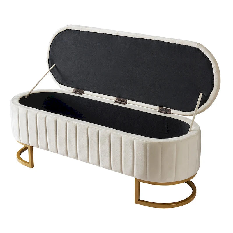 Roomfitters Elegant Velvet Storage Ottoman with Button-Tufted Design, Upholstered Bench with Metal Legs for Bedroom