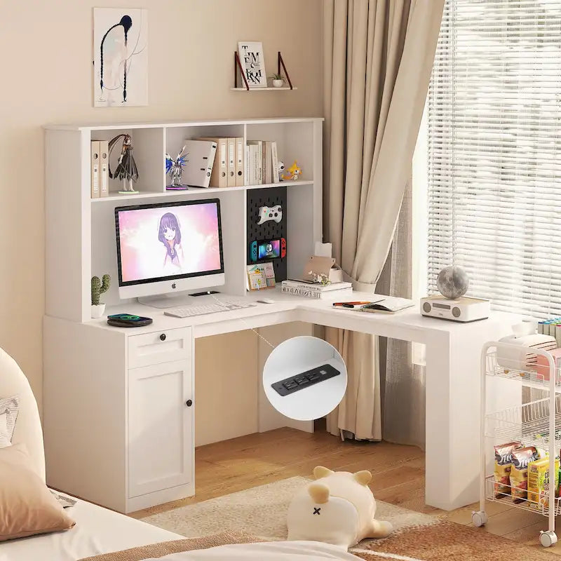 59.44  Computer Desk with Drawers Bookshelf Outlet