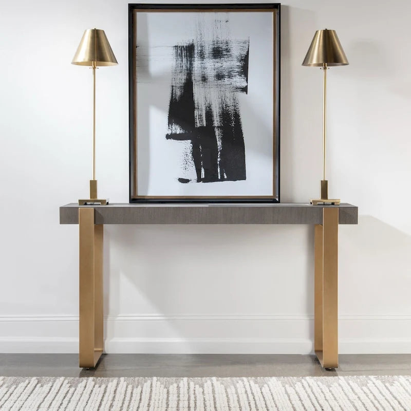 Rectangular Console Table with Strap Legs - 60  - Gray and Gold