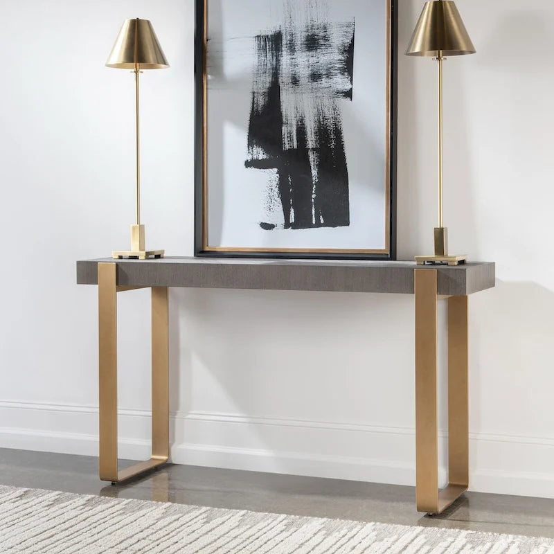 Rectangular Console Table with Strap Legs - 60  - Gray and Gold