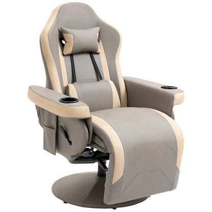 PU Leather Manual Recliner Chair with 135 Recline, Adjustable Footrest, 360 Swivel, Cup Holders and Storage Pockets
