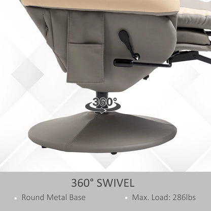 PU Leather Manual Recliner Chair with 135 Recline, Adjustable Footrest, 360 Swivel, Cup Holders and Storage Pockets