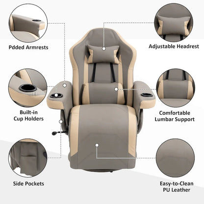 PU Leather Manual Recliner Chair with 135 Recline, Adjustable Footrest, 360 Swivel, Cup Holders and Storage Pockets