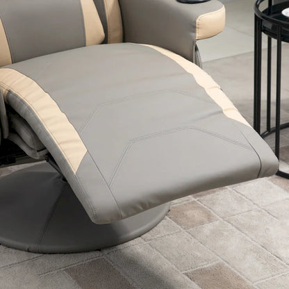 PU Leather Manual Recliner Chair with 135 Recline, Adjustable Footrest, 360 Swivel, Cup Holders and Storage Pockets