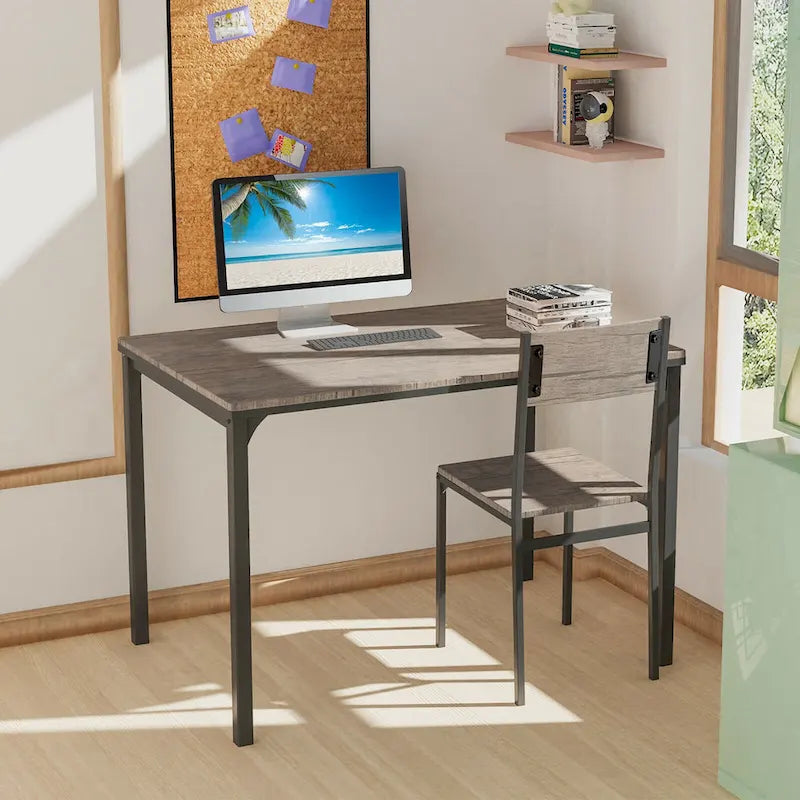 Gymax 4pcs Dining Table Set Rustic Desk 2 Chairs & Bench w/ Storage - See Details