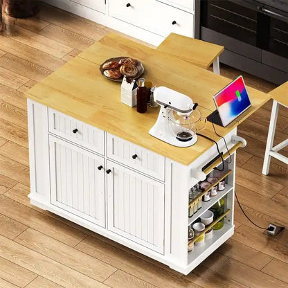 3-Piece/1-Piece Kitchen Island Set with/without 2 Barstools, Rolling Kitchen Storage Cart w/ 2 Drawers, Drop Leaf & 5 Side Racks