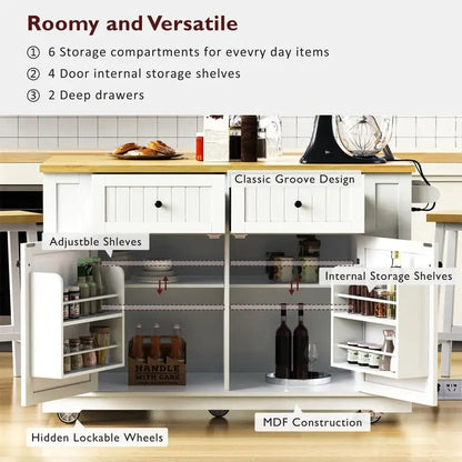 3-Piece/1-Piece Kitchen Island Set with/without 2 Barstools, Rolling Kitchen Storage Cart w/ 2 Drawers, Drop Leaf & 5 Side Racks