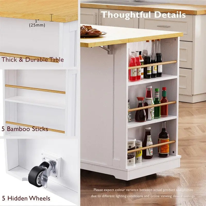 3-Piece/1-Piece Kitchen Island Set with/without 2 Barstools, Rolling Kitchen Storage Cart w/ 2 Drawers, Drop Leaf & 5 Side Racks