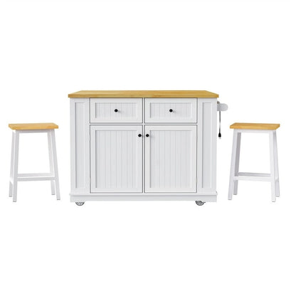 3-Piece/1-Piece Kitchen Island Set with/without 2 Barstools, Rolling Kitchen Storage Cart w/ 2 Drawers, Drop Leaf & 5 Side Racks