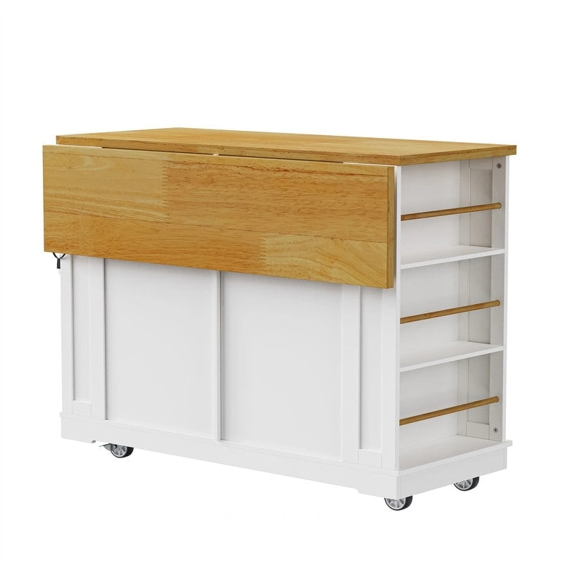 3-Piece/1-Piece Kitchen Island Set with/without 2 Barstools, Rolling Kitchen Storage Cart w/ 2 Drawers, Drop Leaf & 5 Side Racks