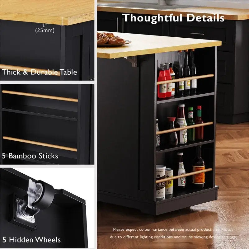 3-Piece/1-Piece Kitchen Island Set with/without 2 Barstools, Rolling Kitchen Storage Cart w/ 2 Drawers, Drop Leaf & 5 Side Racks