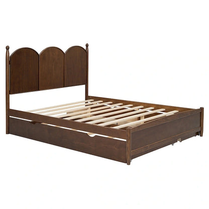 Queen Size Platform Bed with 2 Drawers, Multifunctional Storage Bed Frame with Twin XL Size Trundle
