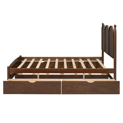 Queen Size Platform Bed with 2 Drawers, Multifunctional Storage Bed Frame with Twin XL Size Trundle