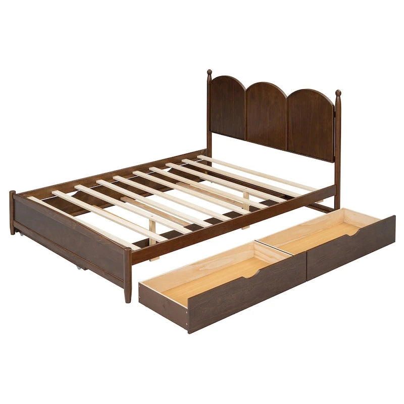 Queen Size Platform Bed with 2 Drawers, Multifunctional Storage Bed Frame with Twin XL Size Trundle