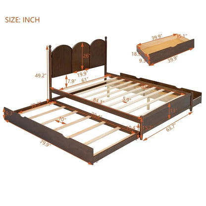 Queen Size Platform Bed with 2 Drawers, Multifunctional Storage Bed Frame with Twin XL Size Trundle