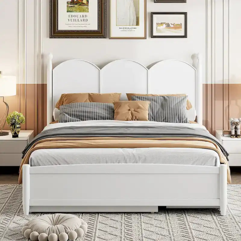 Queen Size Platform Bed with 2 Drawers, Multifunctional Storage Bed Frame with Twin XL Size Trundle