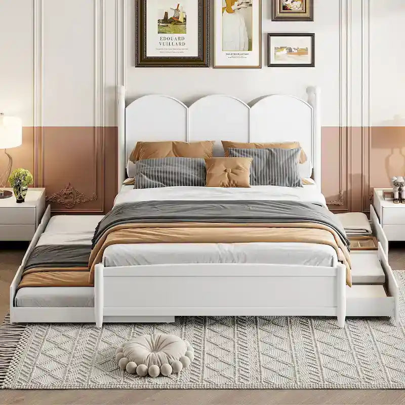 Queen Size Platform Bed with 2 Drawers, Multifunctional Storage Bed Frame with Twin XL Size Trundle