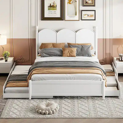 Queen Size Platform Bed with 2 Drawers, Multifunctional Storage Bed Frame with Twin XL Size Trundle