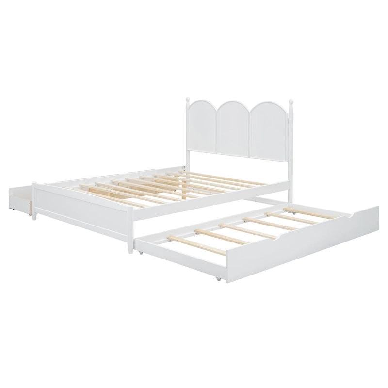 Queen Size Platform Bed with 2 Drawers, Multifunctional Storage Bed Frame with Twin XL Size Trundle