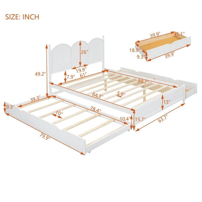 Queen Size Platform Bed with 2 Drawers, Multifunctional Storage Bed Frame with Twin XL Size Trundle