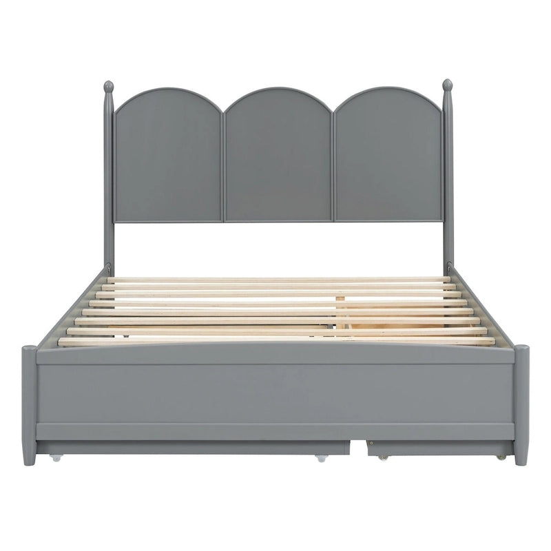 Queen Size Platform Bed with 2 Drawers, Multifunctional Storage Bed Frame with Twin XL Size Trundle