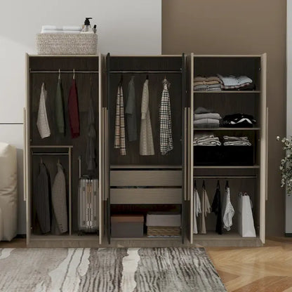 6-Doors Wooden Wardrobe with Storage Drawers for Bedroom