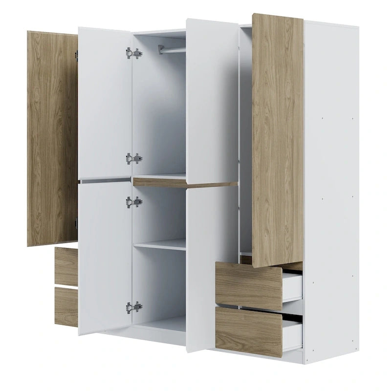 6-Doors Wooden Wardrobe with Storage Drawers for Bedroom