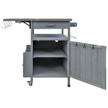 40.5 Outdoor Grill Cart with Stainless Steel Top, Rolling Buffet Serving Cart with Drop Leaf, Patio Kitchen Island Cart