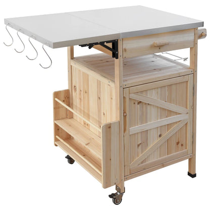 40.5 Outdoor Grill Cart with Stainless Steel Top, Rolling Buffet Serving Cart with Drop Leaf, Patio Kitchen Island Cart