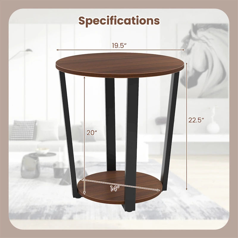 Gymax Industrial End Table Sofa Side Table Nightstand w/ Storage Shelf