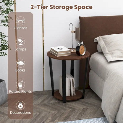 Gymax Industrial End Table Sofa Side Table Nightstand w/ Storage Shelf