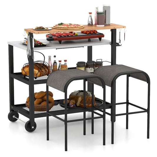 Gymax Rolling Bar Cart w/ Flip-up Table Hooks Paper Towel Holder 2