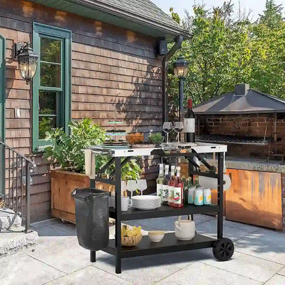 Gymax 3-Shelf Movable Grill Cart Table Home & Outdoor Multifunctional