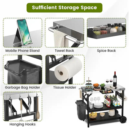Gymax 3-Shelf Movable Grill Cart Table Home & Outdoor Multifunctional