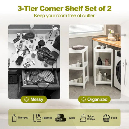 Gymax 2PCS 3 Tier Detachable Floor Corner Shower Shelf Counter Corner